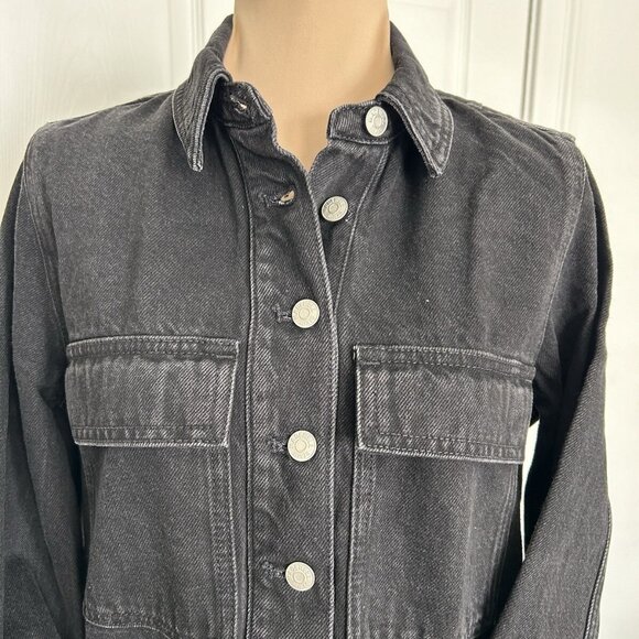 Madewell $128 Womens Patch Pocket Long Sleeve Black Denim Mini Shirtdress Size S - Picture 3 of 14